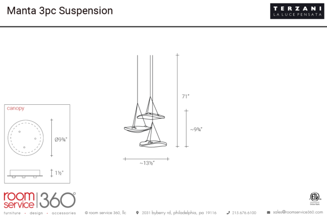 Manta 3pc Suspension Light by Terzani | room service 360°
