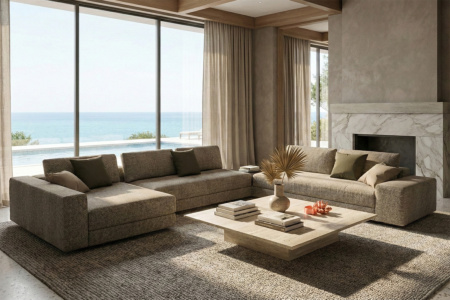 Kuba Plain J-Shape Sectional Sofa with Table