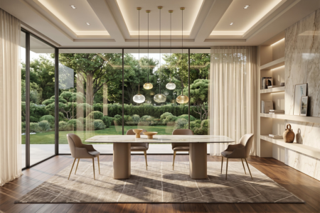 Milos Double Pedestal Dining Table Quickship