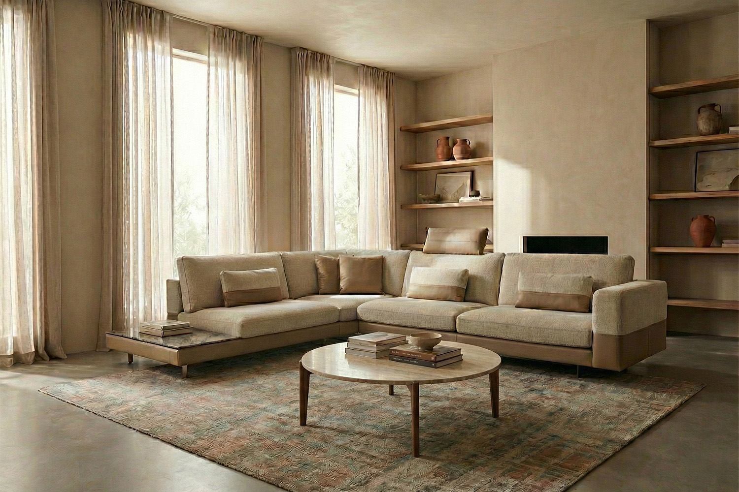 Vincent Dual Tone Corner Sectional Sofa With Table