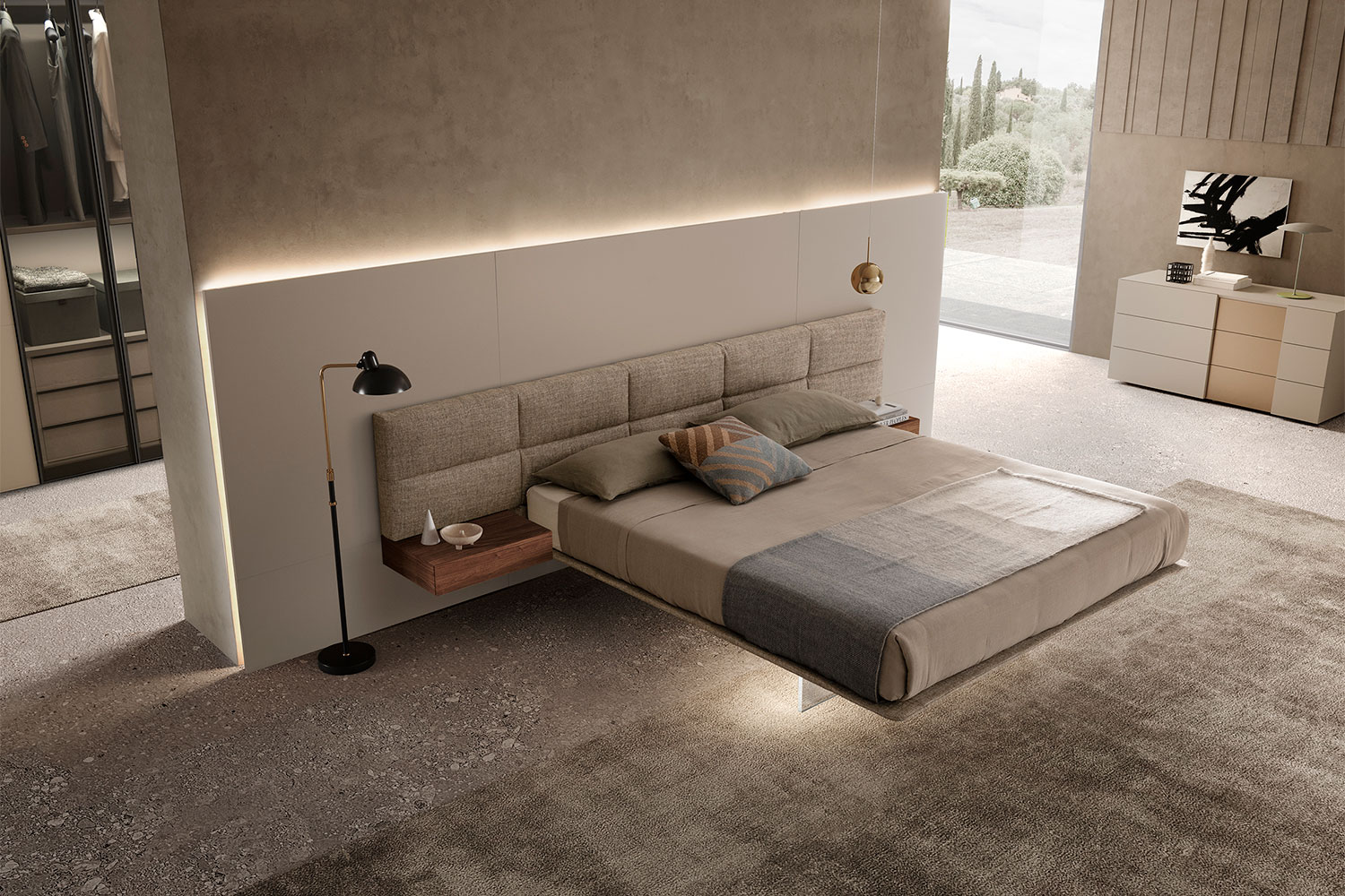 Wing Capitone Bed with Nightstands